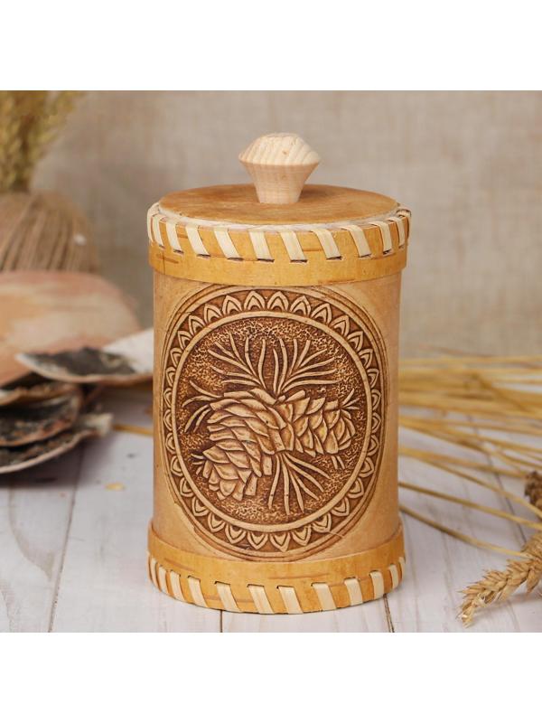 Туес «Шишки», 8×8×10 см, береста