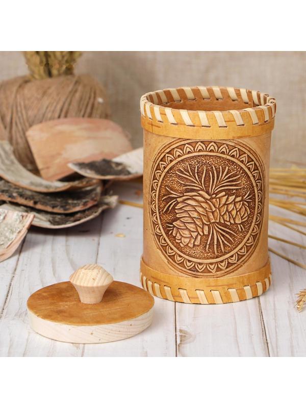 Туес «Шишки», 8×8×10 см, береста