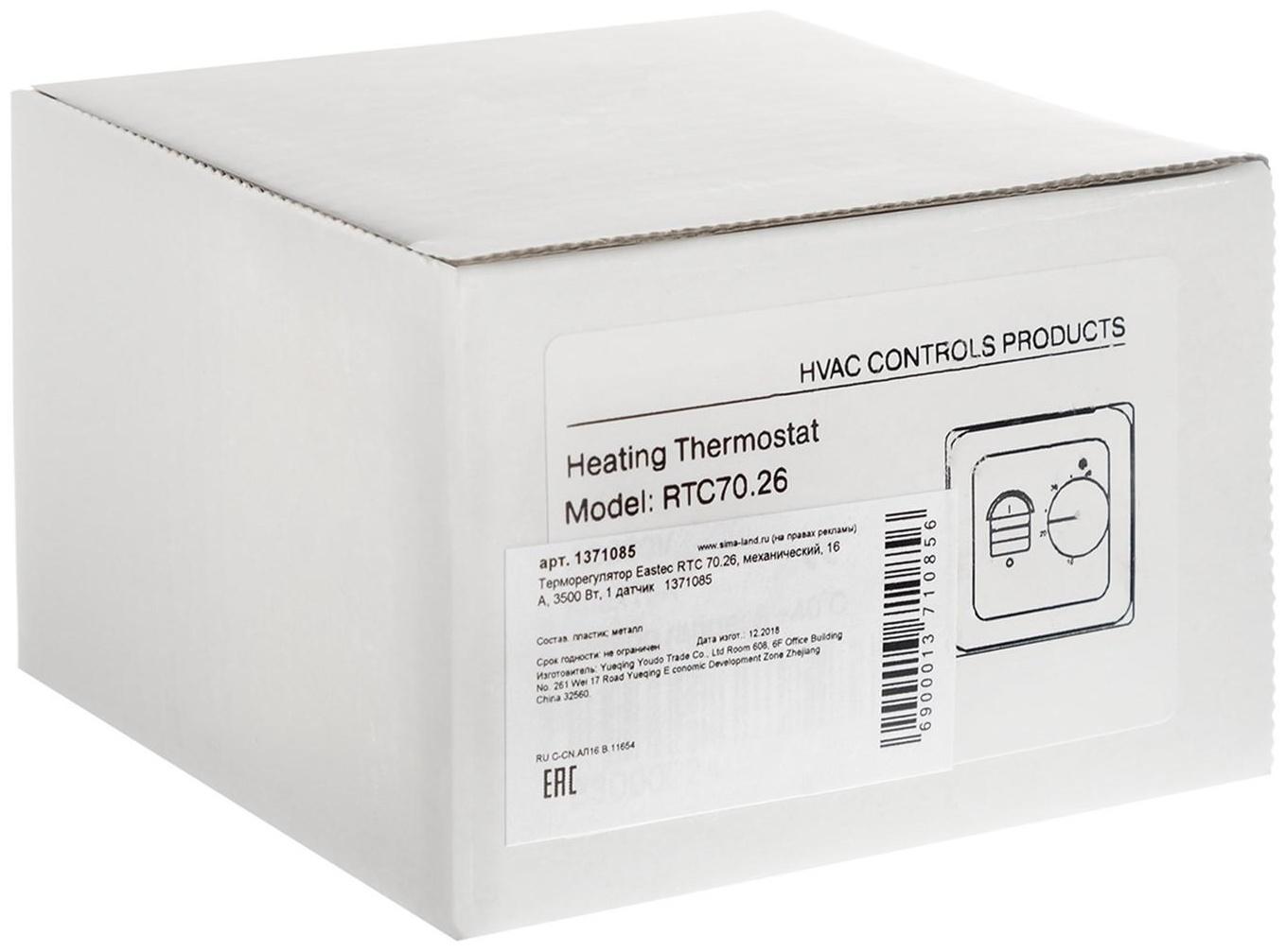 Терморегулятор Eastec RTC 70.26, механический, 16 А, 3500 Вт, 1 датчик