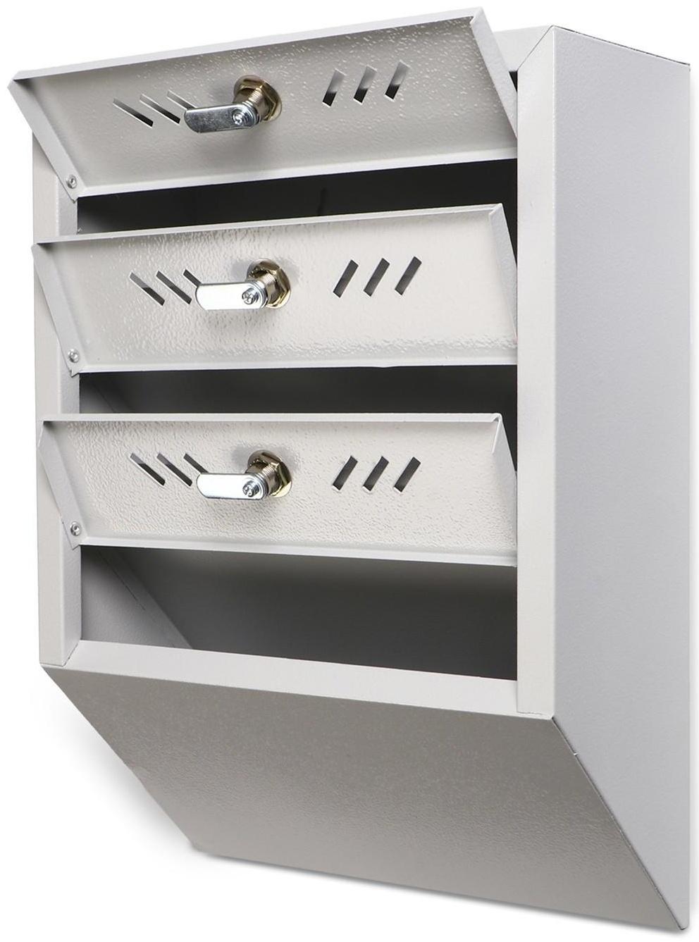 Ящик почтовый многосекционный, 3 секций, с задней стенкой, серый