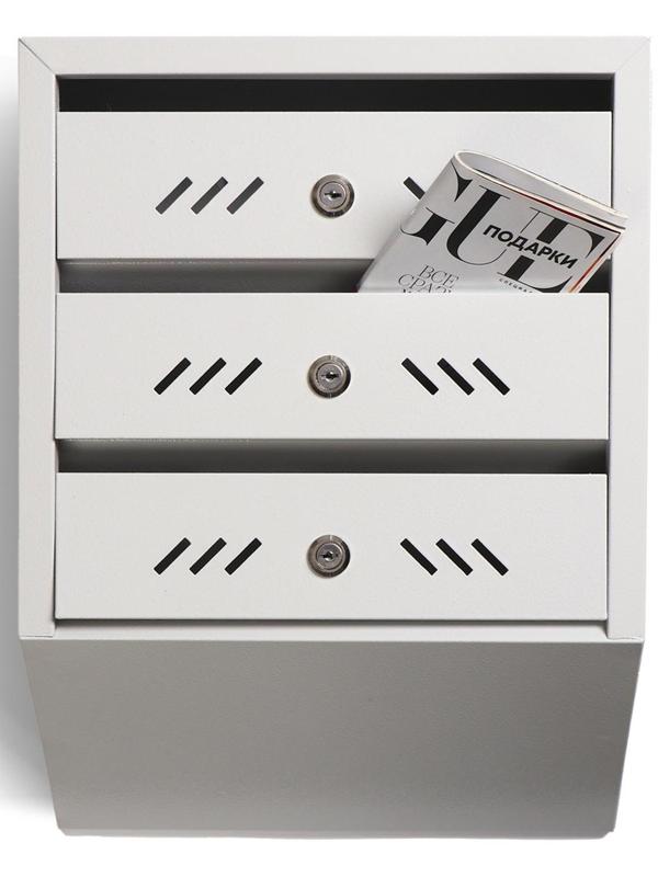 Ящик почтовый многосекционный, 3 секций, с задней стенкой, серый