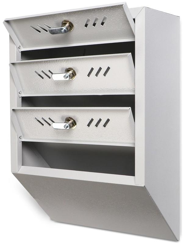 Ящик почтовый многосекционный, 3 секций, с задней стенкой, серый