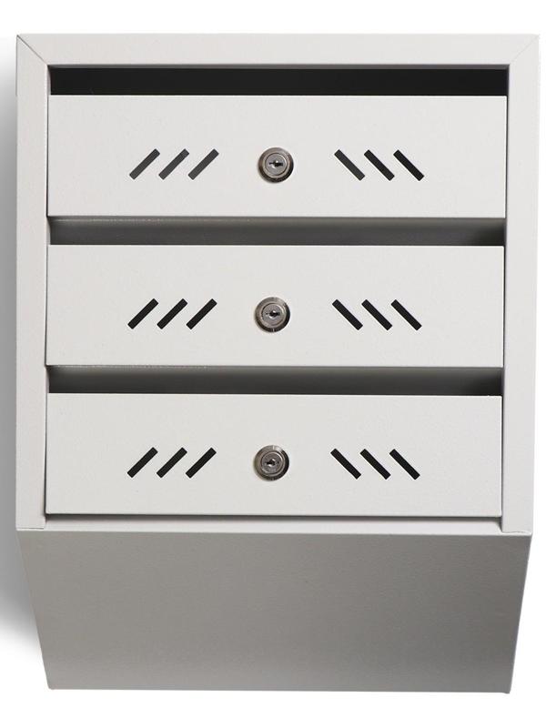 Ящик почтовый многосекционный, 3 секций, с задней стенкой, серый