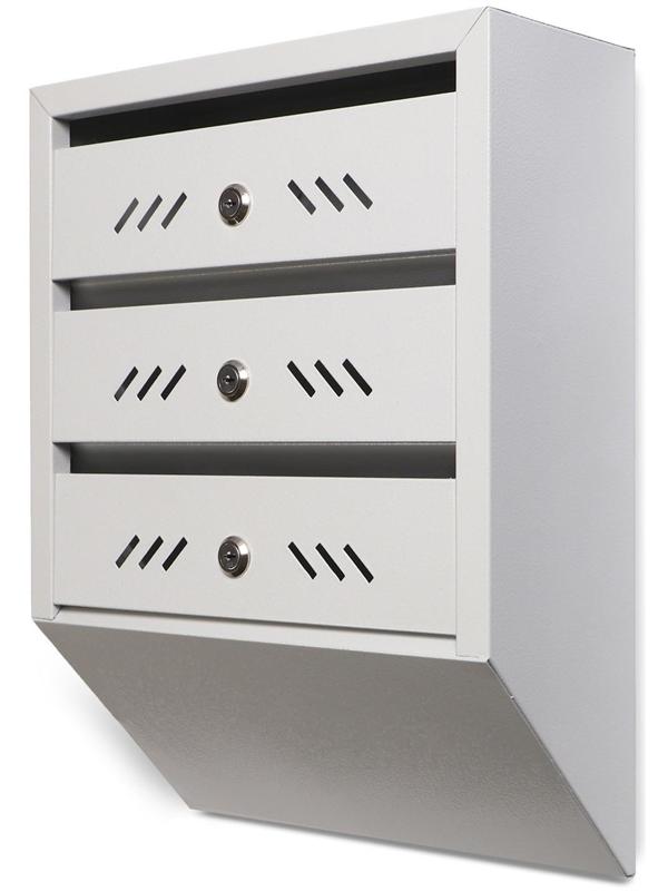 Ящик почтовый многосекционный, 3 секций, с задней стенкой, серый