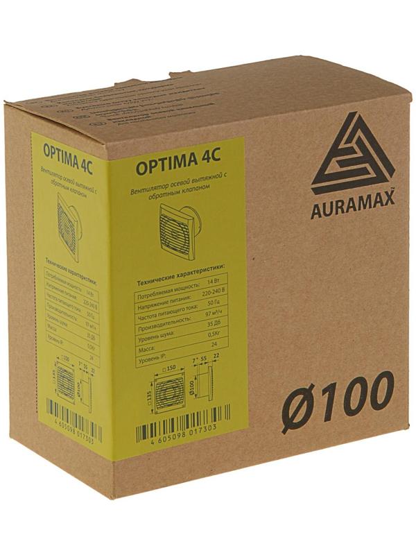 Вентилятор вытяжной AURAMAX OPTIMA 4С, 150х150 мм, d=100 мм, 220‒240 В, с обратным клапаном