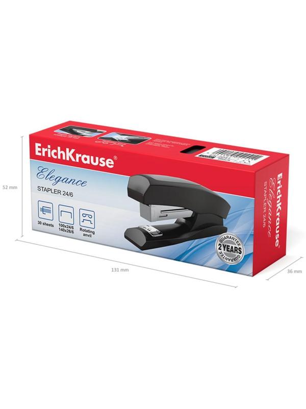 Степлер ErichKrause Elegance Half-strip №24/6 и 26/6, до 30 листов, вмещает до 100 скоб, глубина закладки бумаги до 55 мм, черный