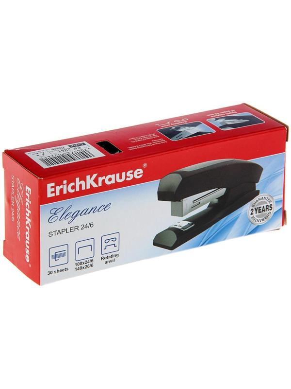 Степлер ErichKrause Elegance Half-strip №24/6 и 26/6, до 30 листов, вмещает до 100 скоб, глубина закладки бумаги до 55 мм, черный