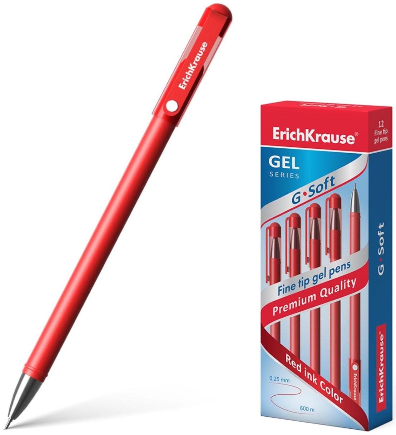 Ручка гелевая ErichKrause G-Soft, чернила красные, узел 0.38 мм, длина линии письма 500 метров
