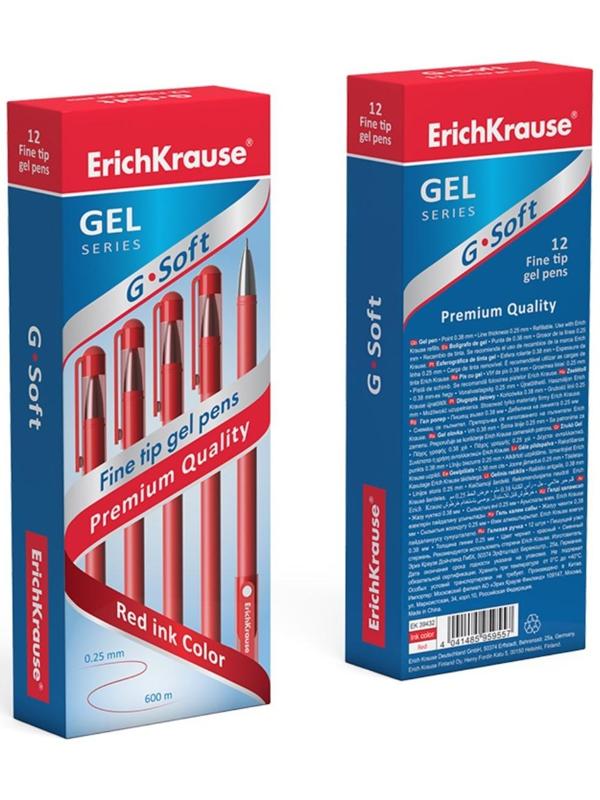 Ручка гелевая ErichKrause G-Soft, чернила красные, узел 0.38 мм, длина линии письма 500 метров