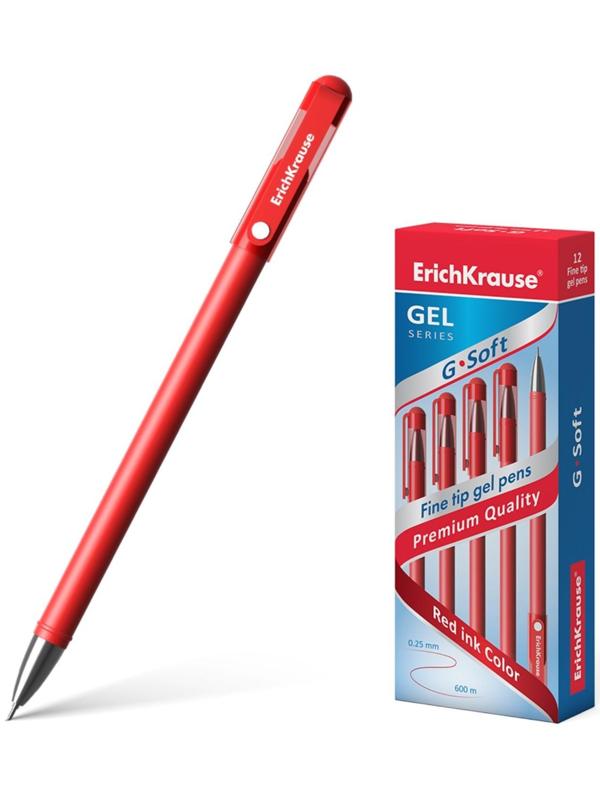 Ручка гелевая ErichKrause G-Soft, чернила красные, узел 0.38 мм, длина линии письма 500 метров