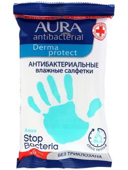 Влажные салфетки Aura Алоэ, антибактериальные, 15 шт.