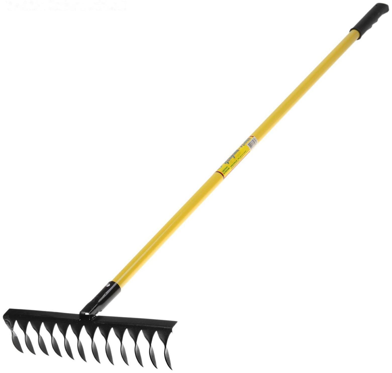 Грабли прямые, витой зуб, 12 зубцов, металлические, металлический черенок