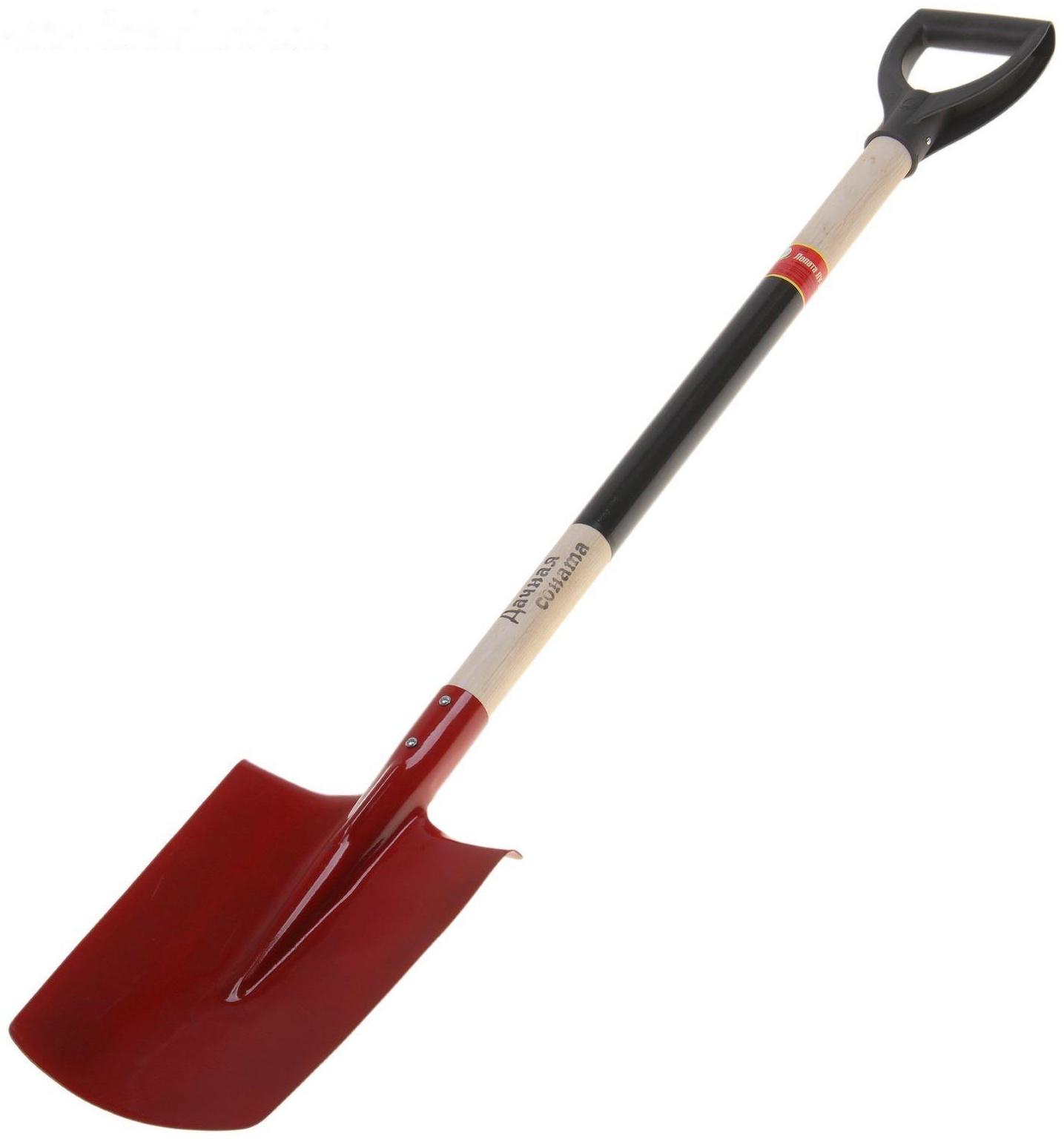 Лопата штыковая, прямоугольная, L = 118 см, деревянный черенок, с ручкой