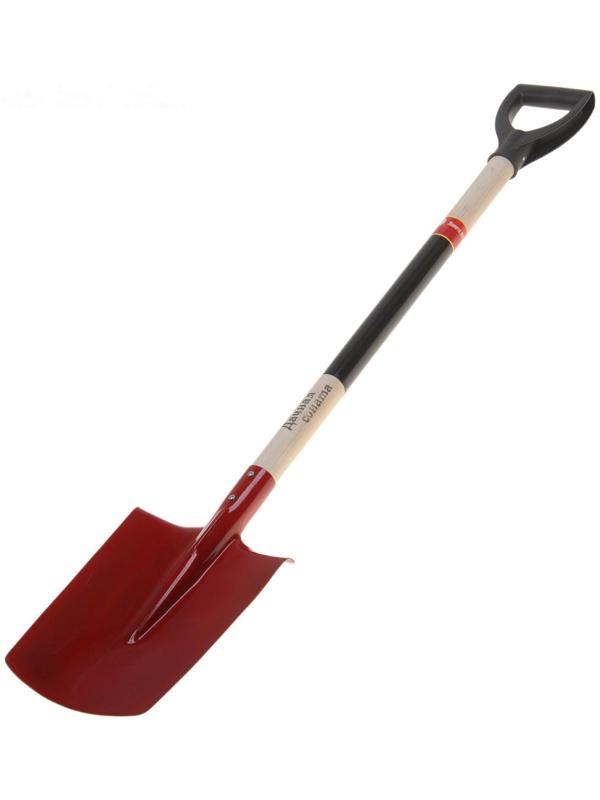 Лопата штыковая, прямоугольная, L = 118 см, деревянный черенок, с ручкой