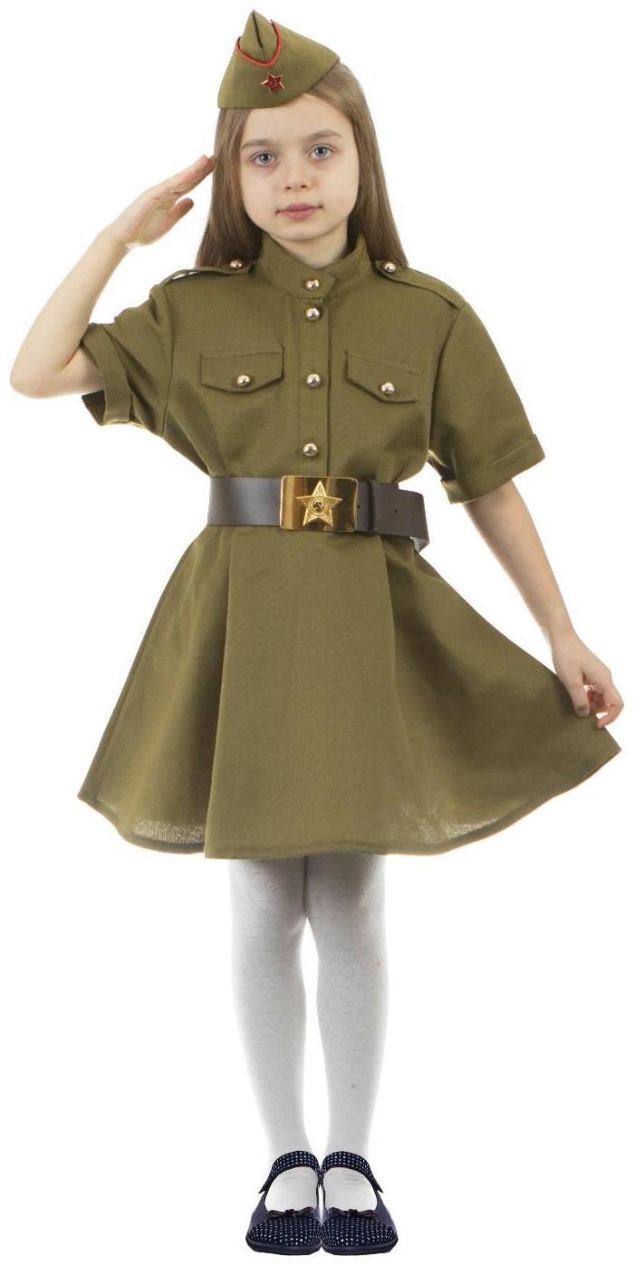 Карнавальный костюм военного: платье с коротким рукавом, пилотка, р. 30, рост 110-116 см