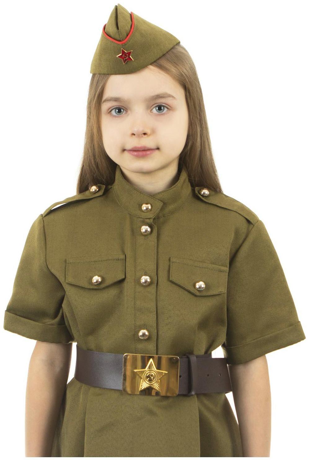 Карнавальный костюм военного: платье с коротким рукавом, пилотка, р. 30, рост 110-116 см