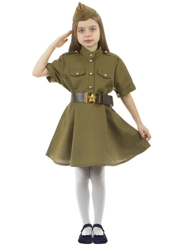 Карнавальный костюм военного: платье с коротким рукавом, пилотка, р. 30, рост 110-116 см