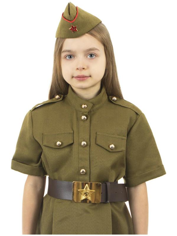 Карнавальный костюм военного: платье с коротким рукавом, пилотка, р. 30, рост 110-116 см