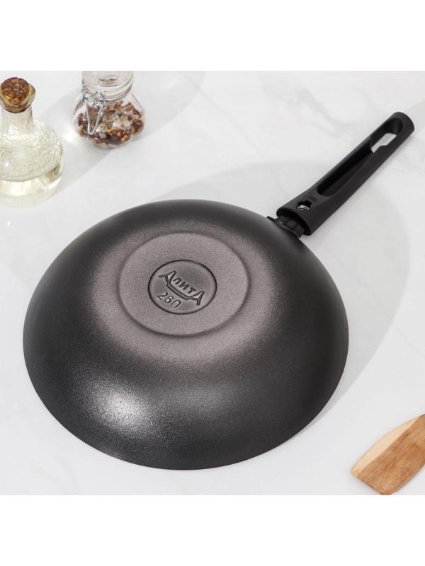 Сковорода Wok, d=26 см, съёмная ручка, антипригарное покрытие, цвет чёрный
