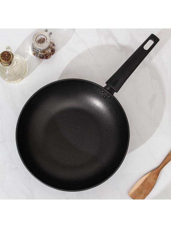 Сковорода Wok, d=26 см, съёмная ручка, антипригарное покрытие, цвет чёрный