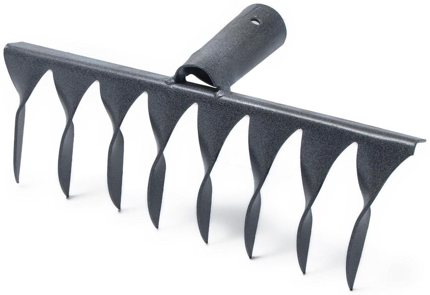 Грабли прямые, витой зуб, 8 зубцов, металл, тулейка 28 мм, без черенка, МИКС
