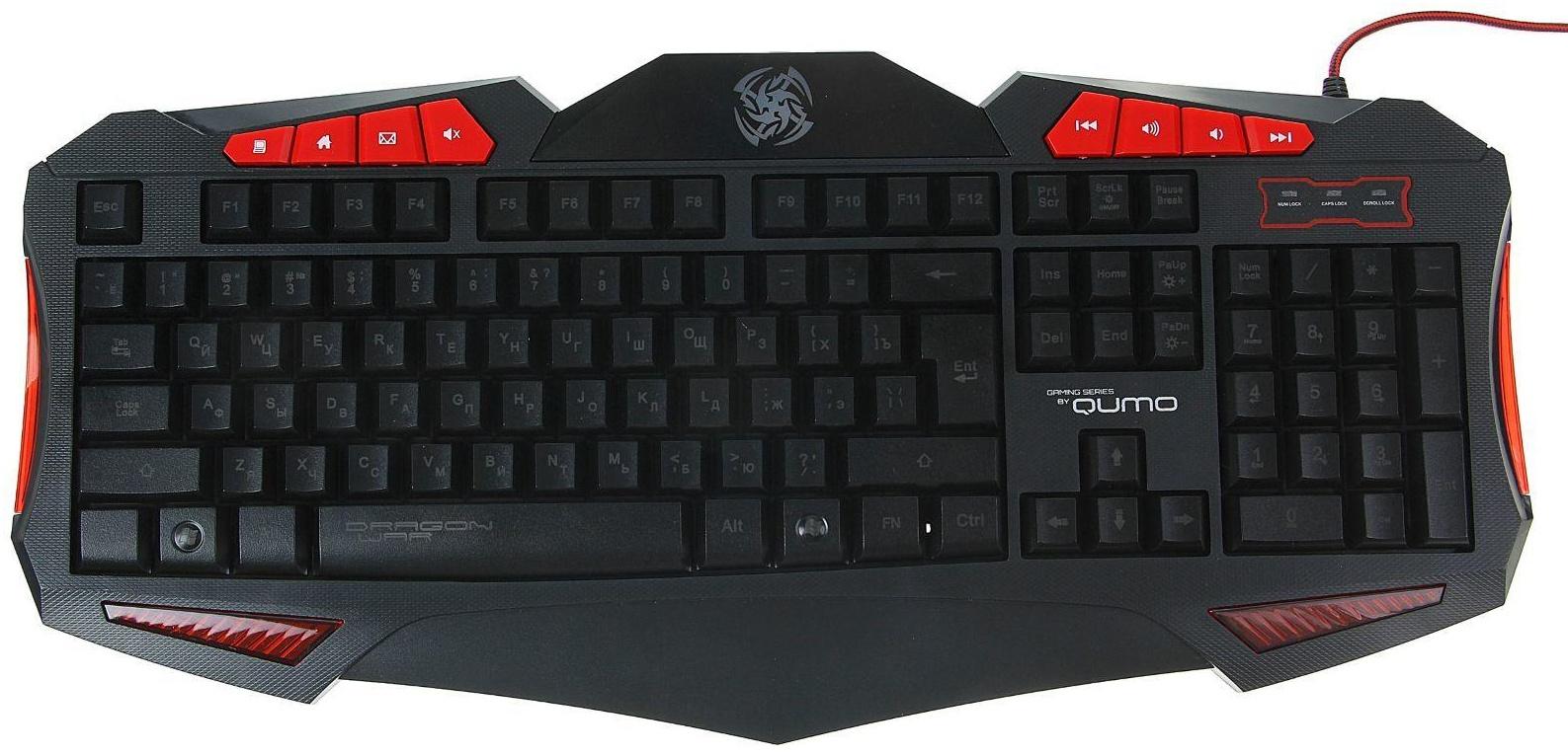 Клавиатура Qumo Dragon War Axe, игровая, проводная, подсветка, 112 клавиш, USB, чёрная