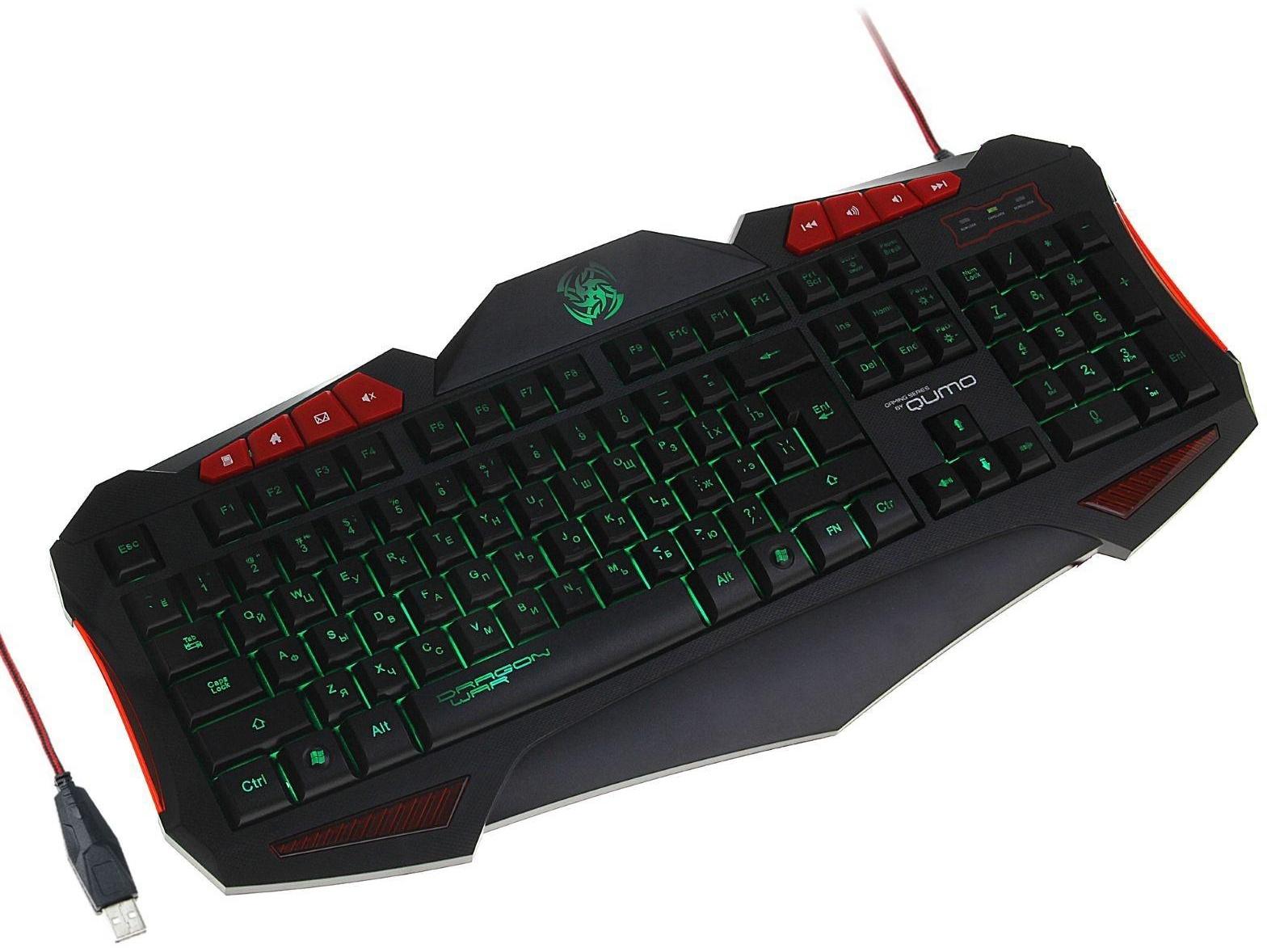 Клавиатура Qumo Dragon War Axe, игровая, проводная, подсветка, 112 клавиш, USB, чёрная