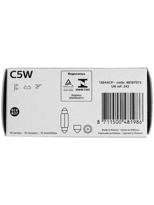 Лампа автомобильная Philips, C5W, 24 В, 5 Вт, 13844CP