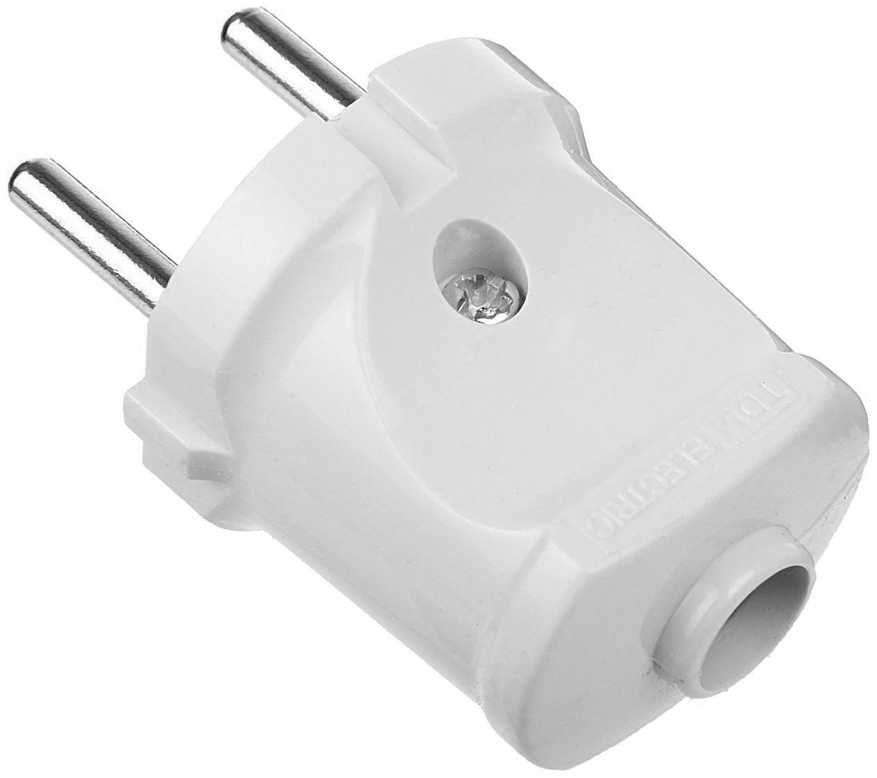 Вилка прямая TDM, 6 А, 250 В, IP20, без з/к, белая