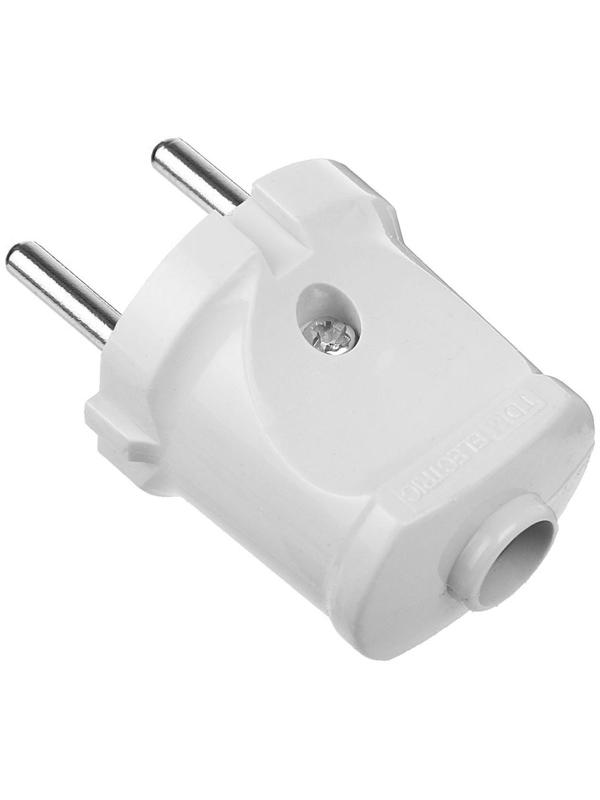 Вилка прямая TDM, 6 А, 250 В, IP20, без з/к, белая