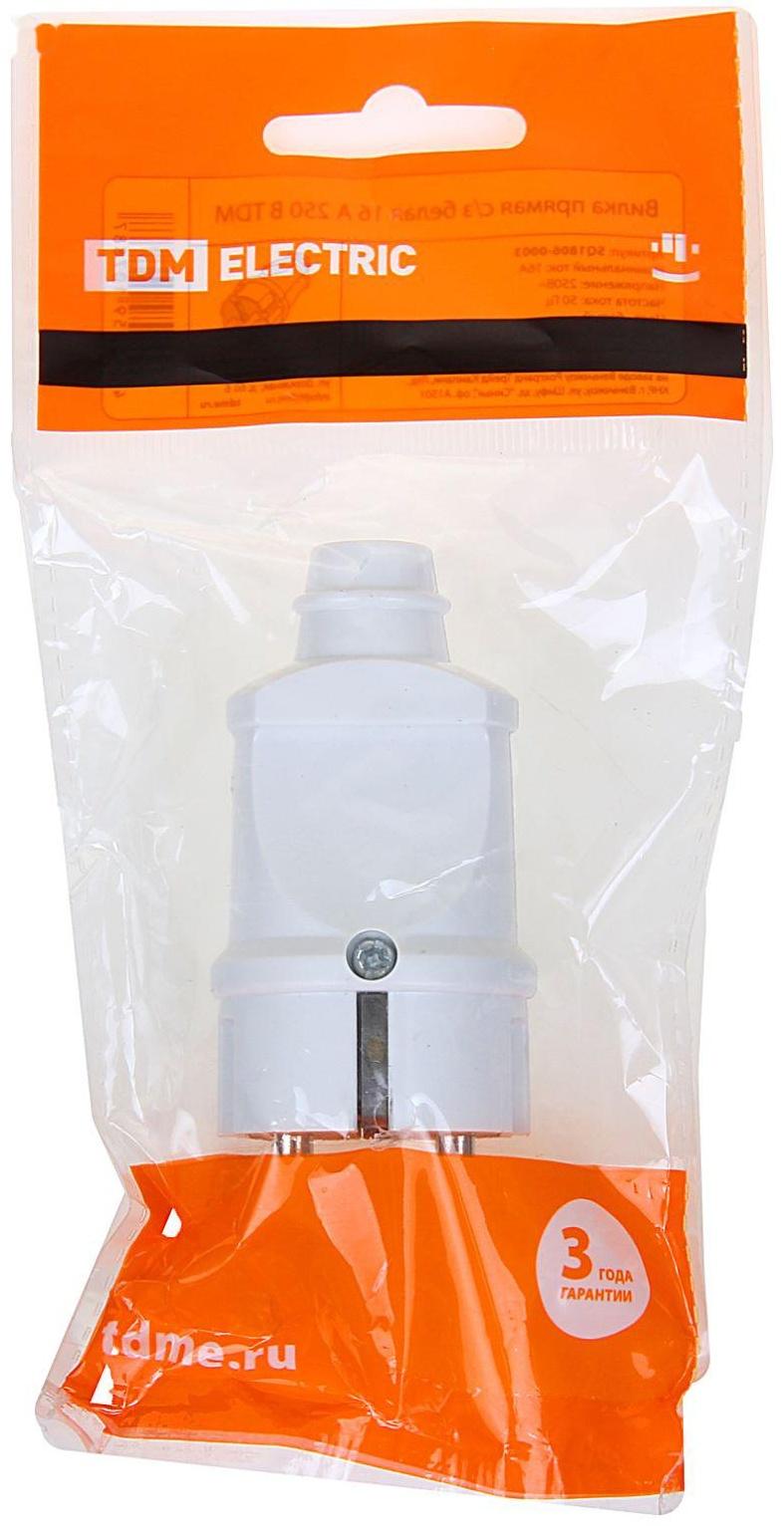 Вилка прямая TDM, 16 А, 250 В, IP20, с з/к, белая