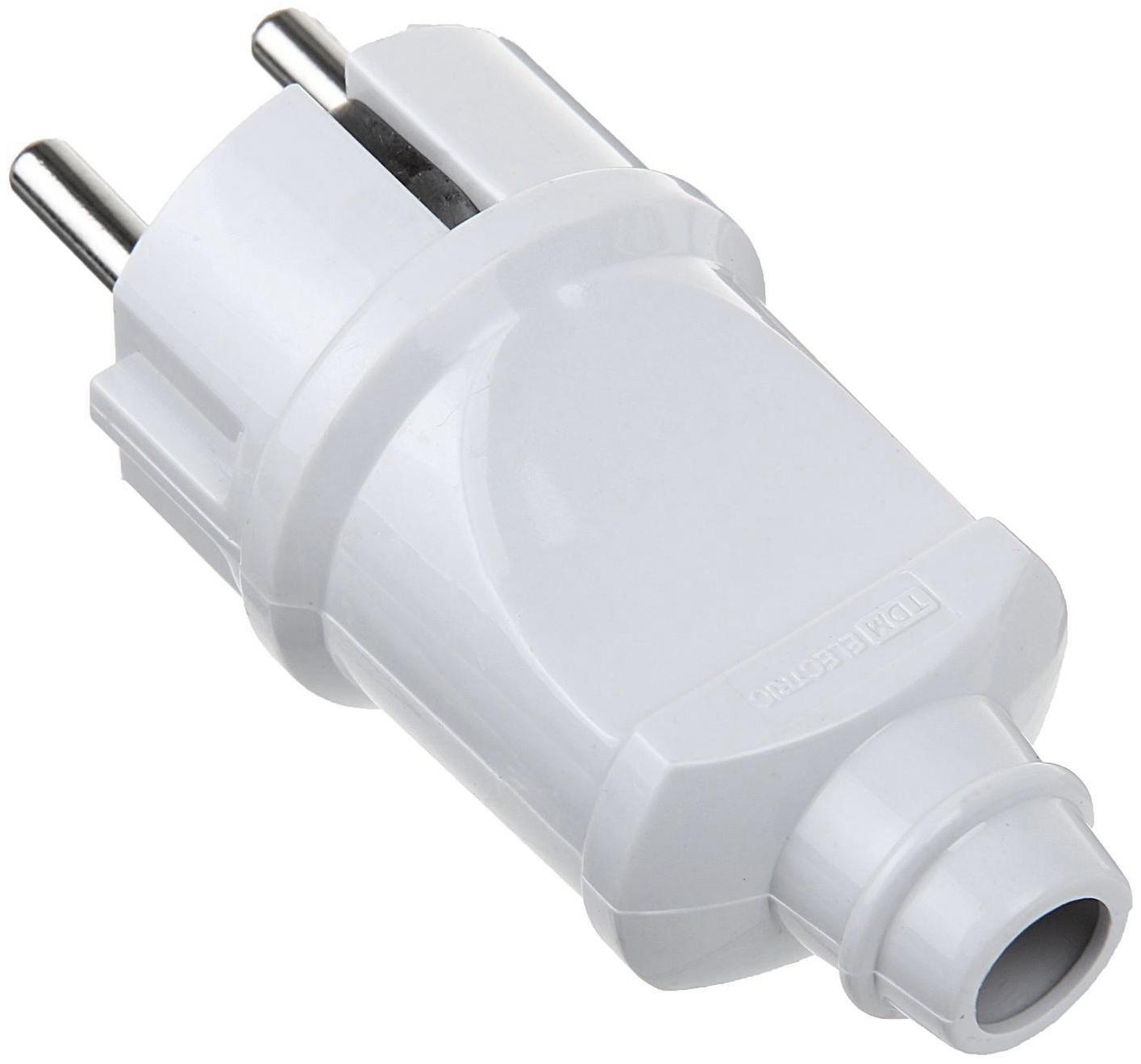 Вилка прямая TDM, 16 А, 250 В, IP20, с з/к, белая