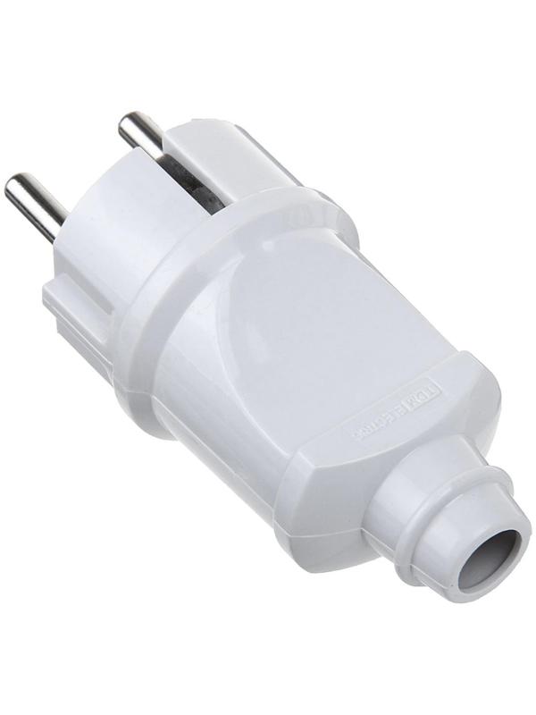 Вилка прямая TDM, 16 А, 250 В, IP20, с з/к, белая