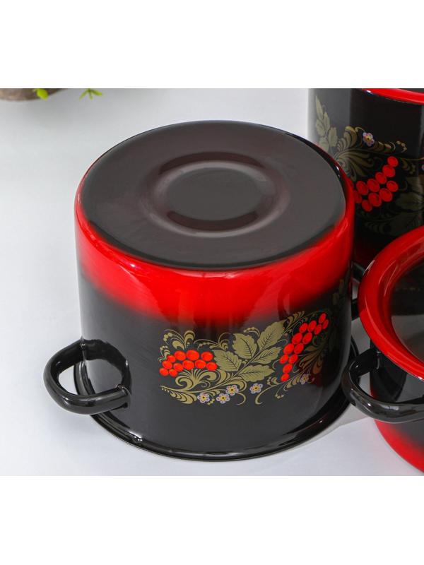 Набор кастрюль «Рябинка», 3 предмета: 2 л, 3,5 л, 5,5 л, эмалированные крышки, индукция, цвет чёрно-красный