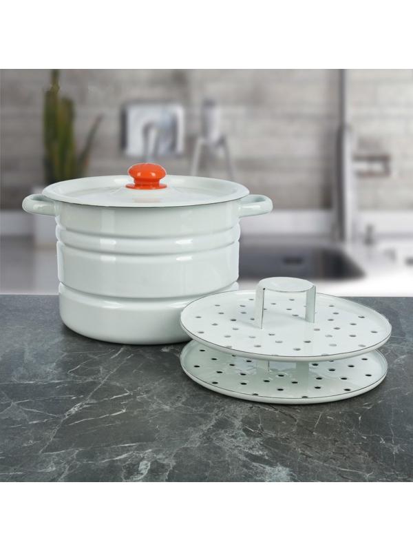 Мантоварка «Позница», 7,5 л, 2 вставки, с пластмассовой ручкой, цвет белый