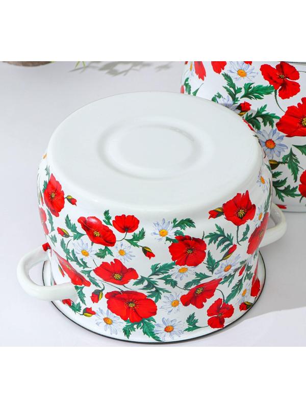 Набор кастрюль «Маки сибирские», 2 предмета: 4 л, 5,5 л, эмалированные крышки, индукция, цвет белый