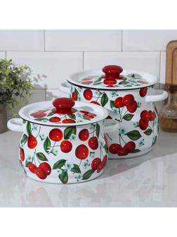 Набор кастрюль «Сочная вишня», 2 предмета: 4/5,5 л, эмалированные крышки, индукция, цвет белый