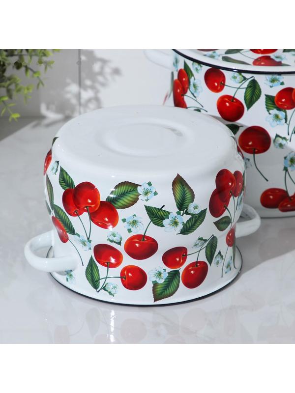 Набор кастрюль «Сочная вишня», 2 предмета: 4/5,5 л, эмалированные крышки, индукция, цвет белый