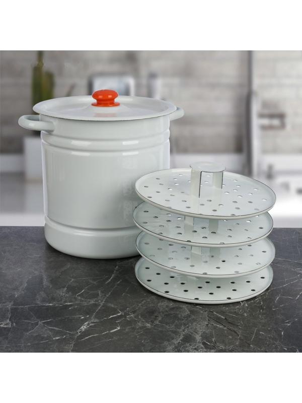 Мантоварка-позница, 12 л, 4 вставки, с пластмассовой ручкой, цвет белый