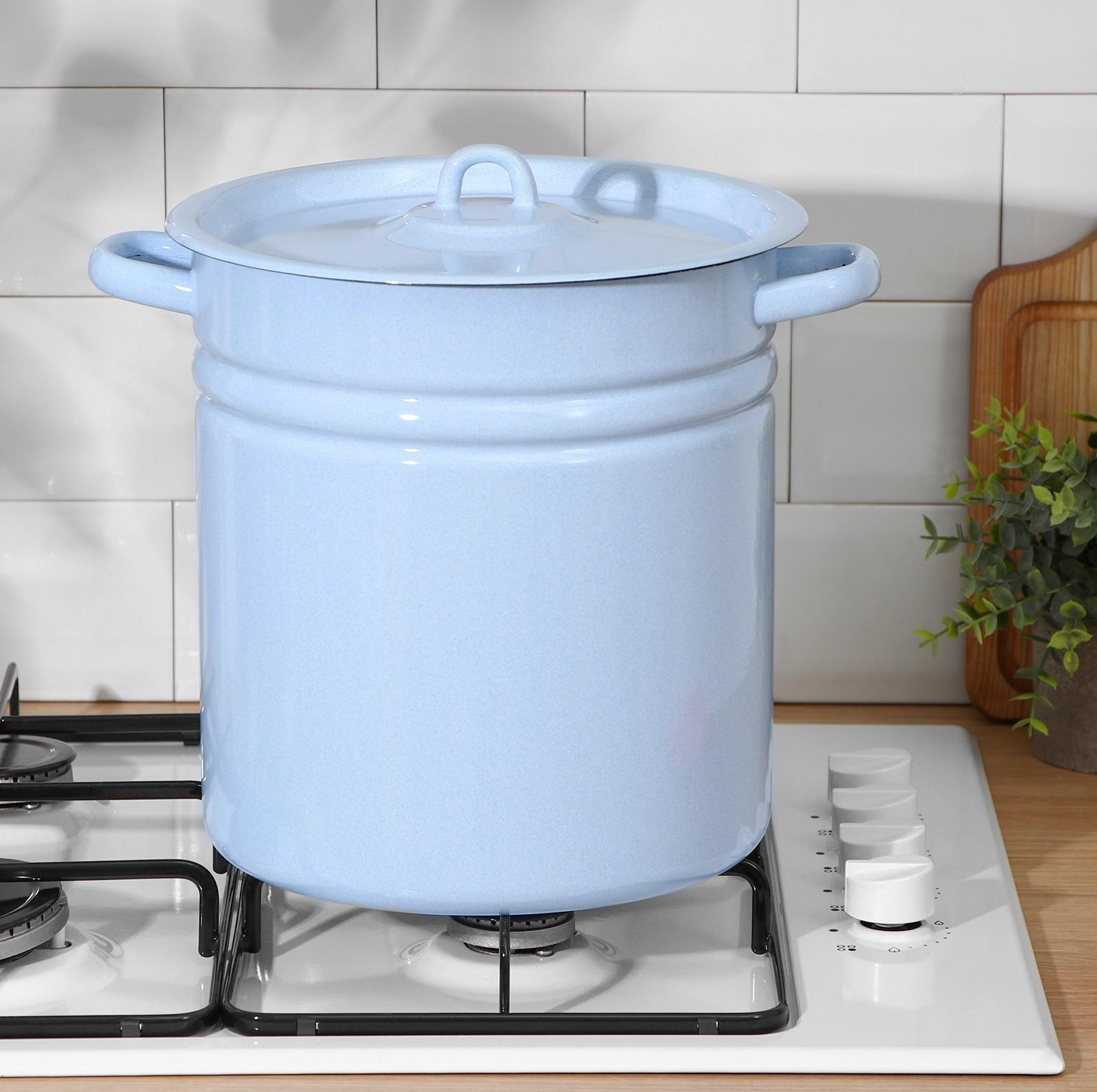 Кастрюля, 12 л, металлическая крышка, индукция, цвет серо-голубой