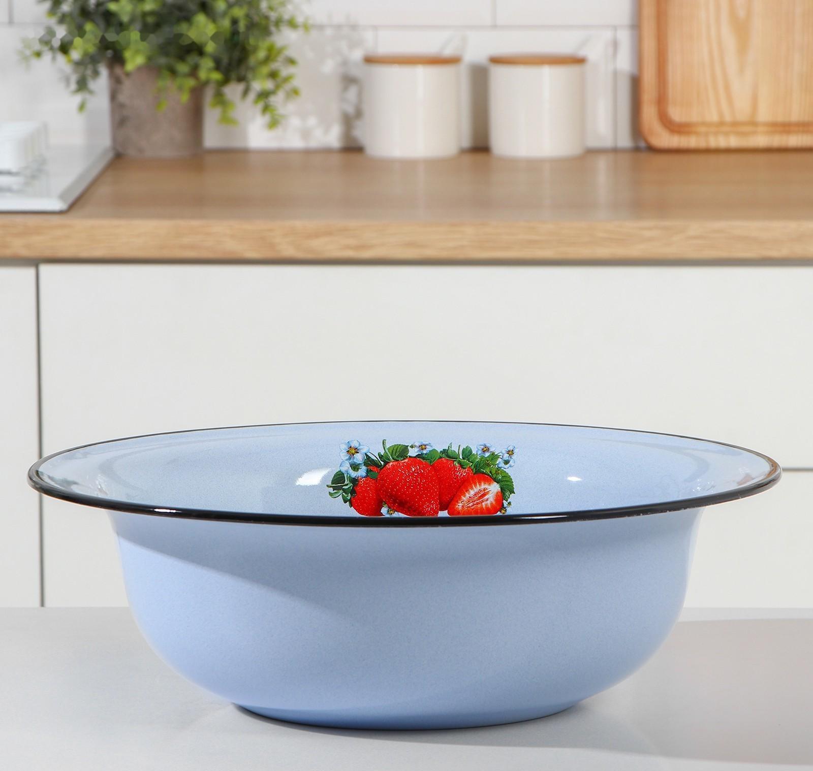 Таз «Клубника садовая», 7 л, 38,5×12 см, индукция, цвет серо-голубой