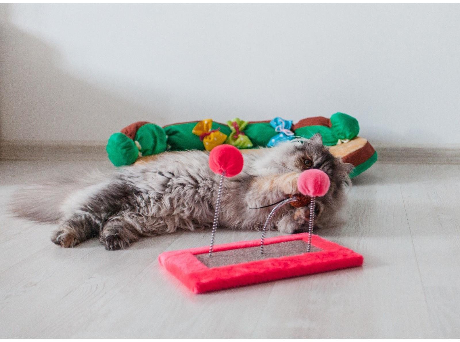 Игрушка для кошек с 3 дразнилками и когтеточкой, 27 х 15,5 х 25 см  микс цветов