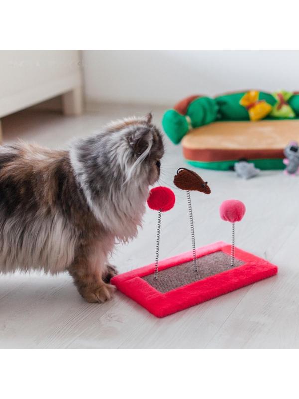 Игрушка для кошек с 3 дразнилками и когтеточкой, 27 х 15,5 х 25 см  микс цветов