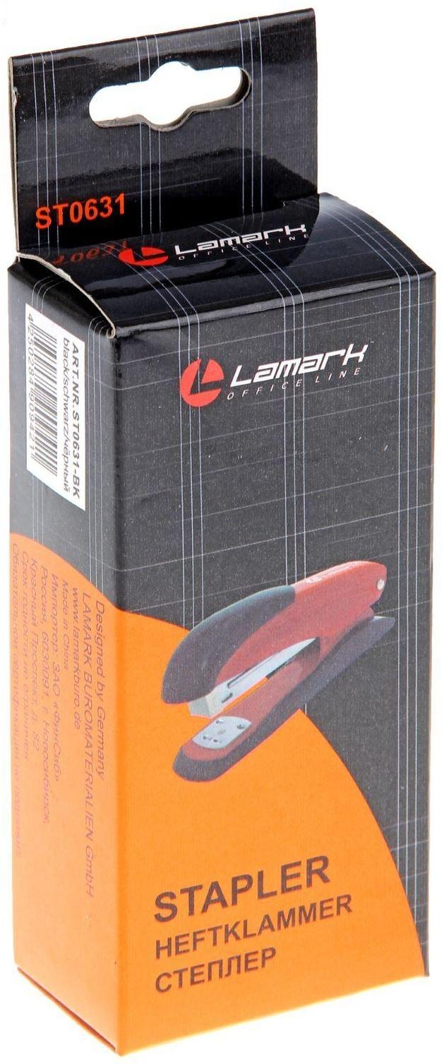 Степлер № 24/6 и 26/6 Lamark Ulrich, чёрный, металлический корпус, встроенный антистеплер, индикатор скоб, до 20 листов