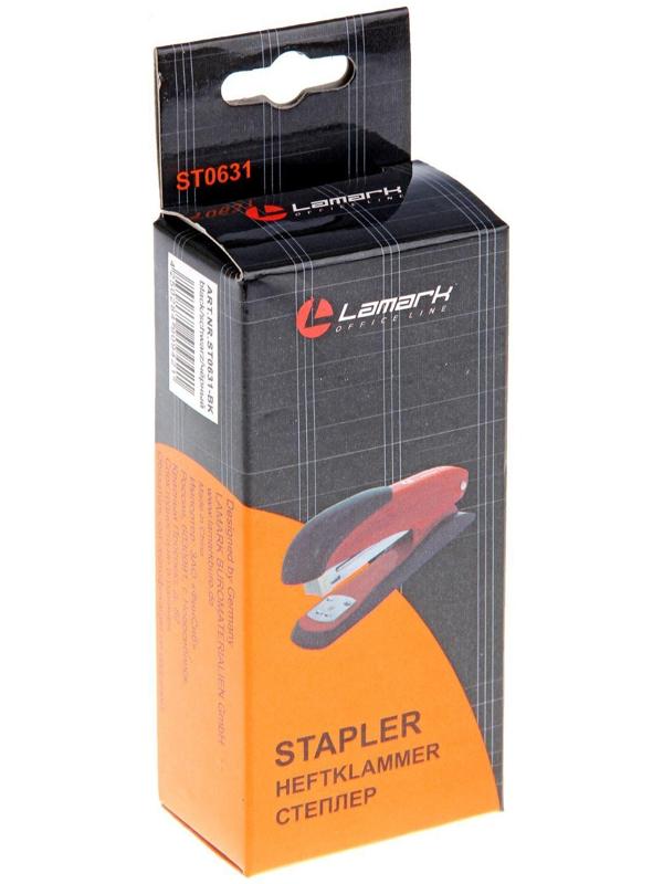 Степлер № 24/6 и 26/6 Lamark Ulrich, чёрный, металлический корпус, встроенный антистеплер, индикатор скоб, до 20 листов