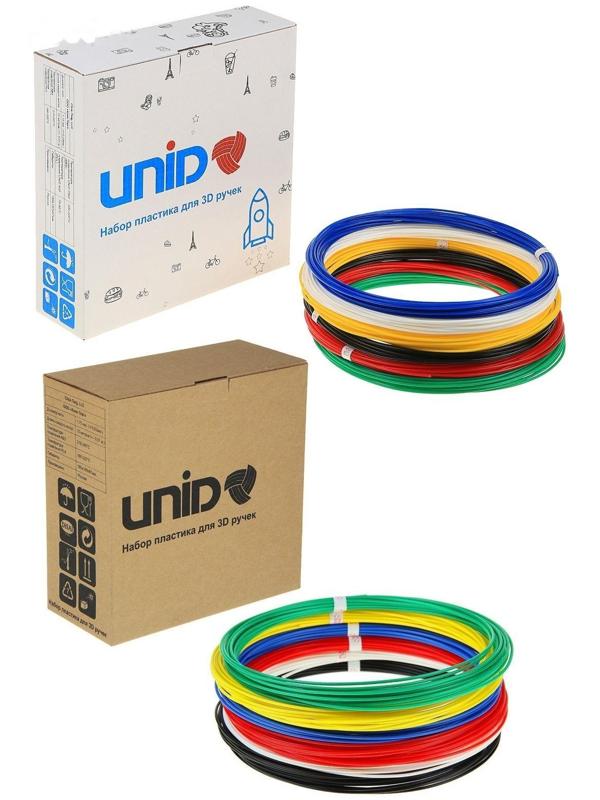 Пластик UNID PLA-6, для 3Д ручки, 6 цветов в наборе, по 10 метров