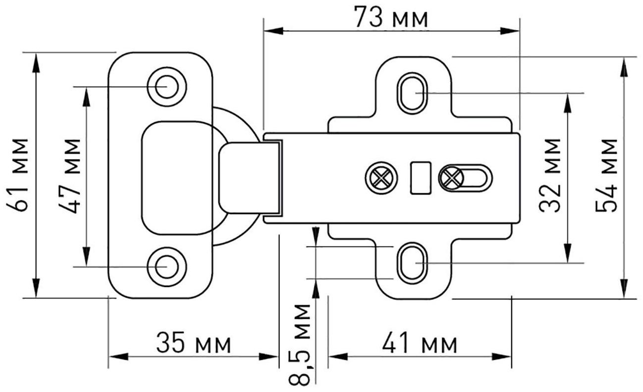 Петля мебельная вкладная 211В, с доводчиком, без винтов