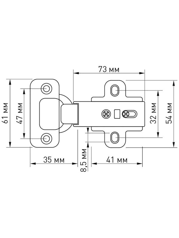 Петля мебельная вкладная 211В, с доводчиком, без винтов