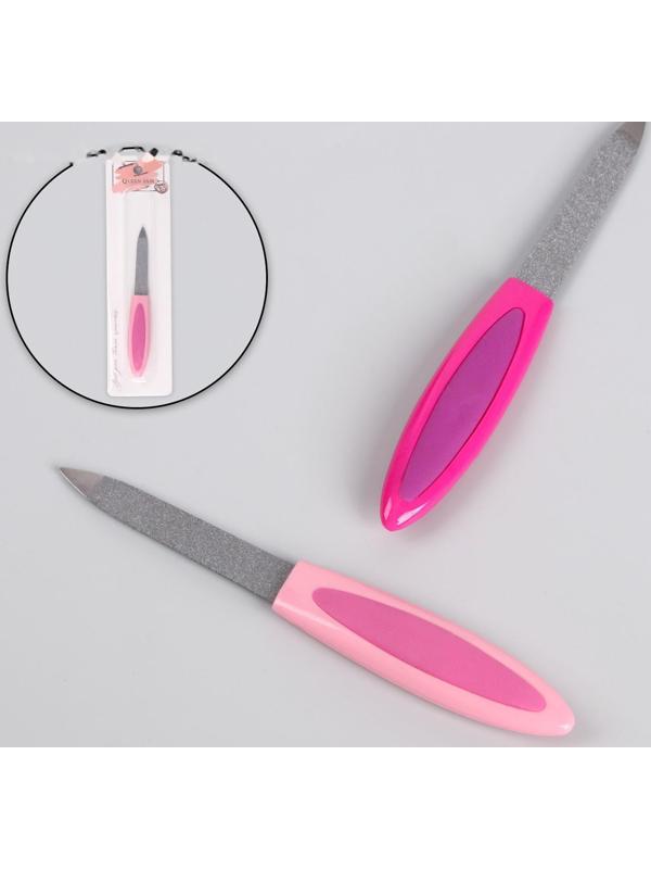 Пилка металлическая для ногтей, прорезиненная ручка, 12 см, на блистере, цвет МИКС