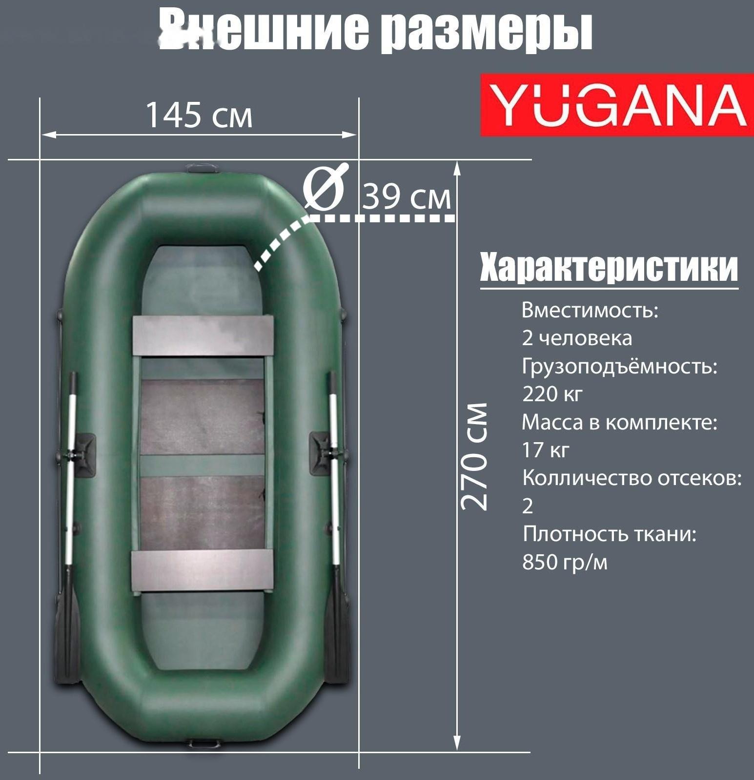 Лодка YUGANA В-270 PC, реечная слань, цвет олива